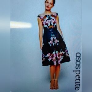 ASOS Petite Garden Party Bardot Midi Dress Teal XS